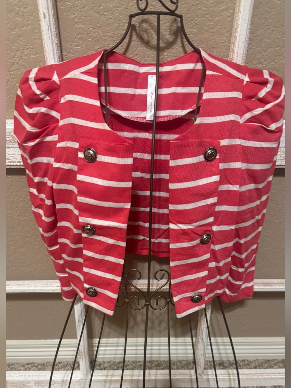 NWOT Pink/White Striped Cropped Cardigan w/Button Detail; Sz S [MSRP $24] BOGO*